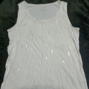Chico's textured vertical lines white tank top with sequins and beads size 8